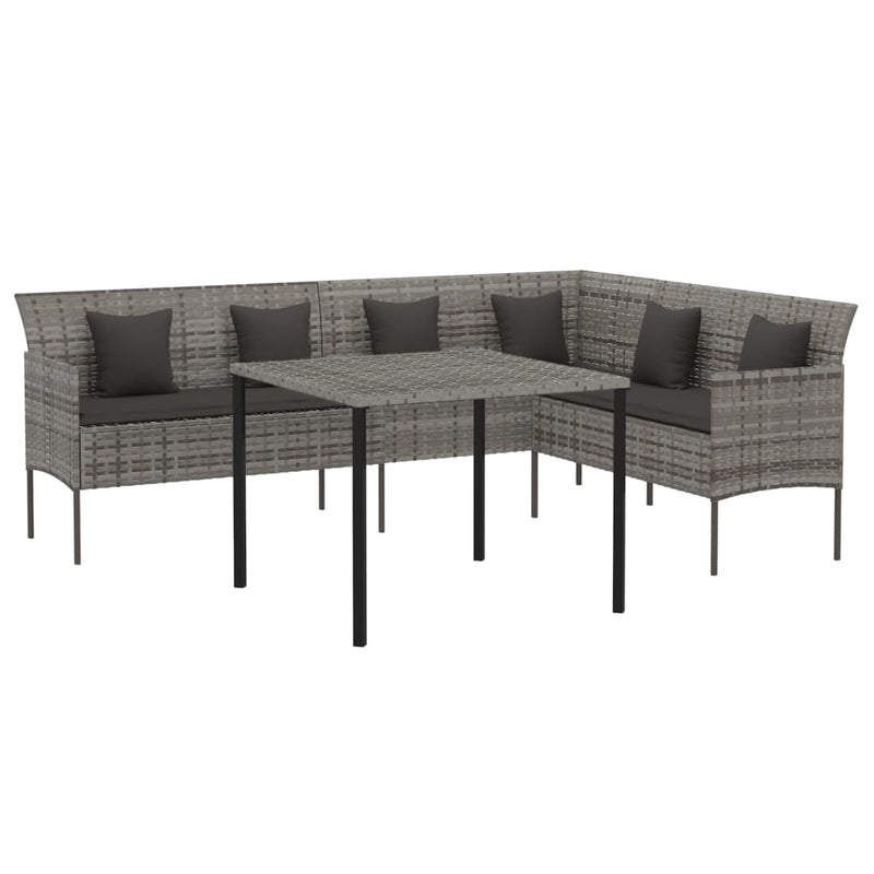 vidaXL 2 Piece Garden Dining Set with Cushions Grey Poly Rattan
