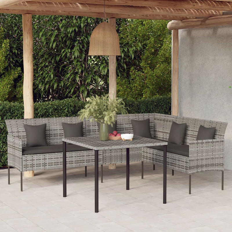vidaXL 2 Piece Garden Dining Set with Cushions Grey Poly Rattan