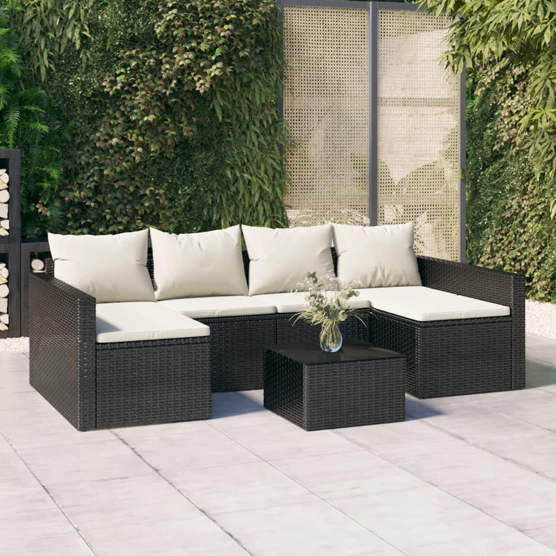 vidaXL 2 Piece Garden Lounge Set with Cushions Black Poly Rattan