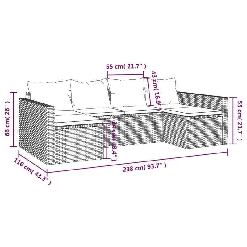 vidaXL 2 Piece Garden Lounge Set with Cushions Grey Poly Rattan