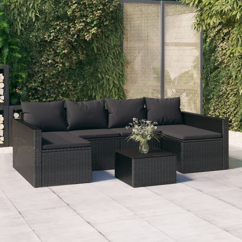 vidaXL 2 Piece Garden Lounge Set with Cushions Black Poly Rattan