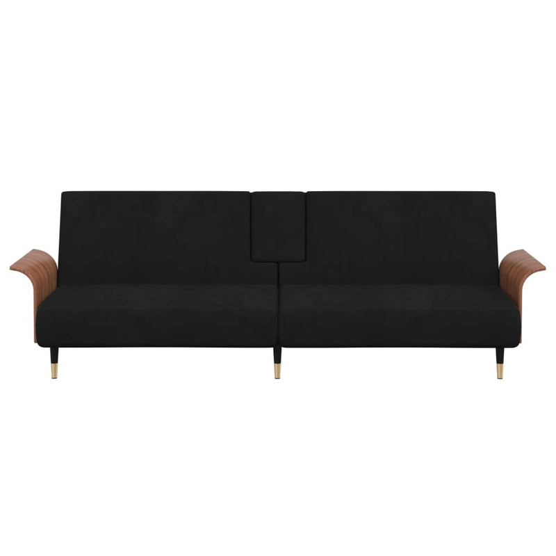 vidaXL Sofa Bed with Cup Holders Black Velvet