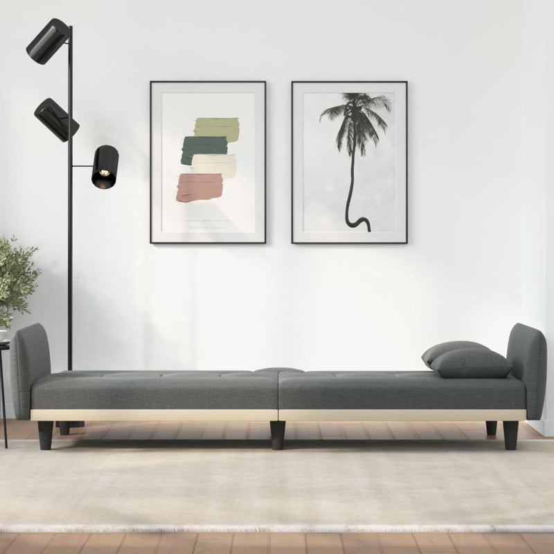 vidaXL Sofa Bed with Cup Holders Dark Grey Fabric