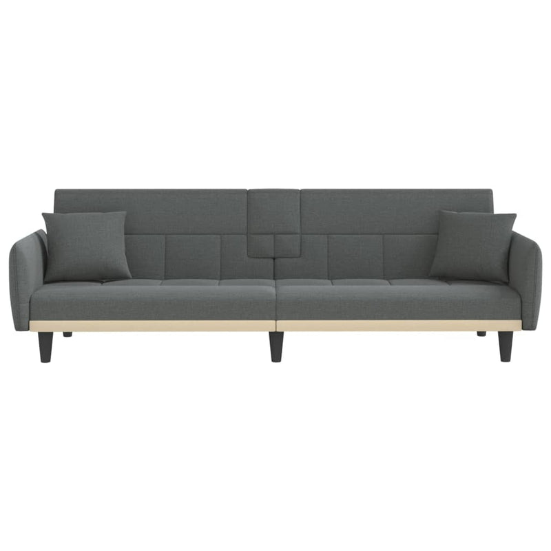 vidaXL Sofa Bed with Cup Holders Dark Grey Fabric
