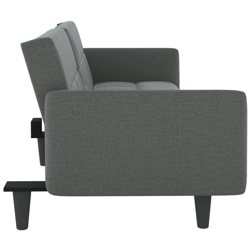 vidaXL Sofa Bed with Cup Holders Dark Grey Fabric
