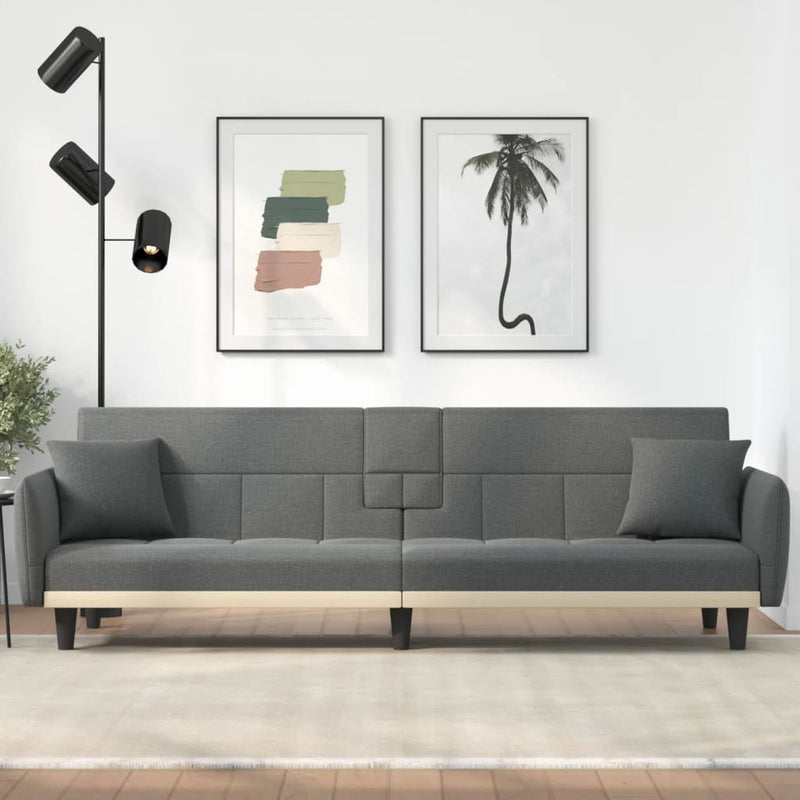 vidaXL Sofa Bed with Cup Holders Dark Grey Fabric