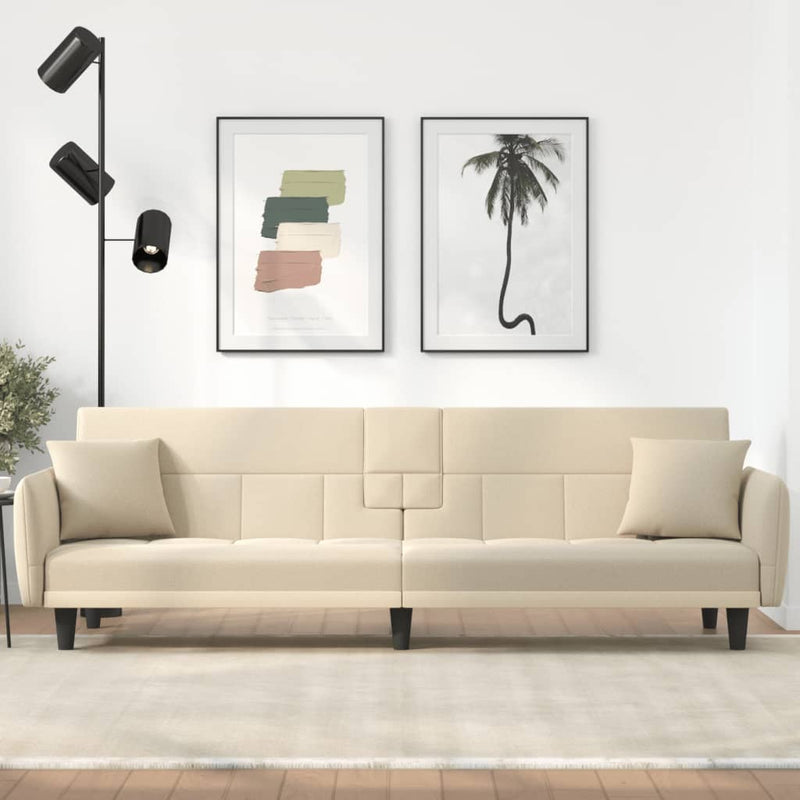 vidaXL Sofa Bed with Cup Holders Cream Fabric