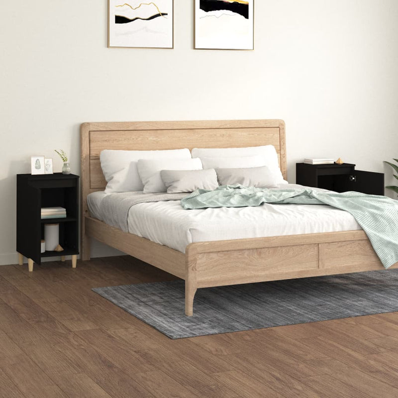 vidaXL Bedside Cabinets 2 pcs Black 40x35x70 cm Engineered Wood