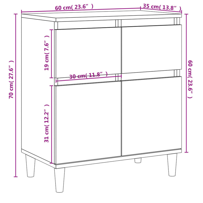 vidaXL Sideboard White 60x35x70 cm Engineered Wood
