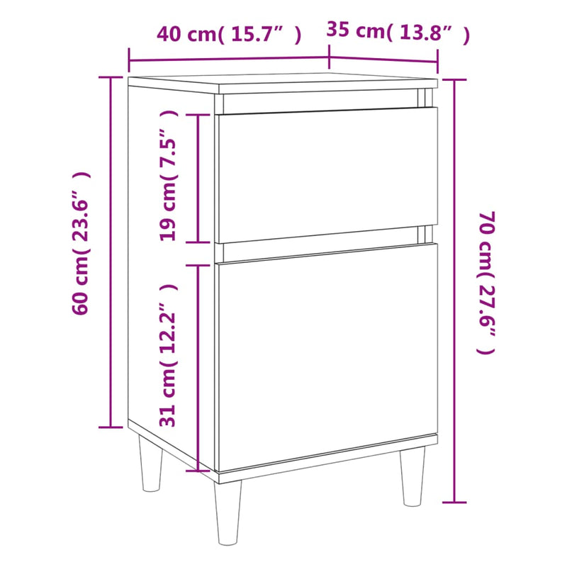 vidaXL Bedside Cabinets 2 pcs High Gloss White 40x35x70 cm