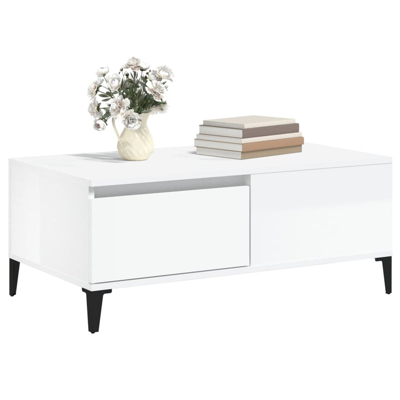 vidaXL Coffee Table High Gloss White 90x50x36.5 cm Engineered Wood