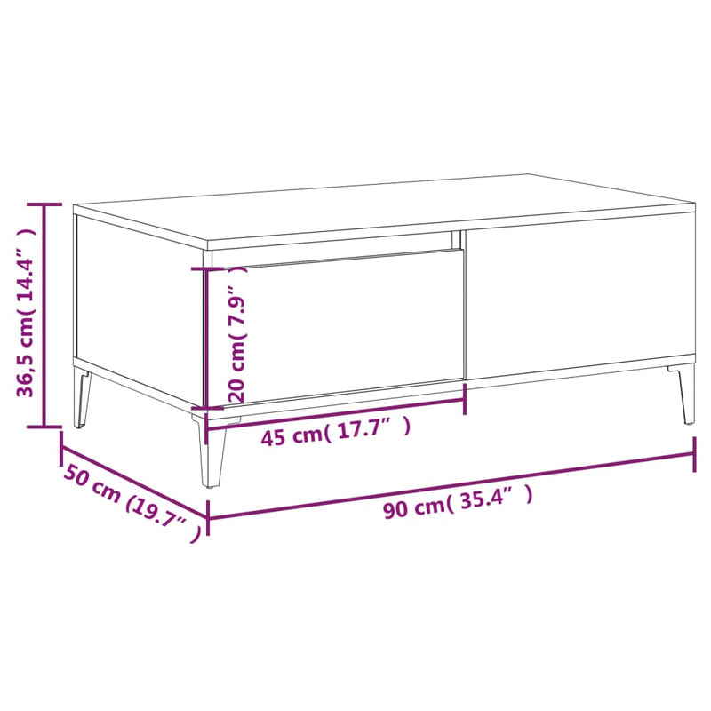 vidaXL Coffee Table High Gloss White 90x50x36.5 cm Engineered Wood