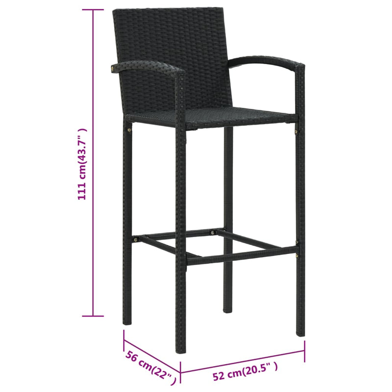 vidaXL Bar Stools 4 pcs Black Poly Rattan