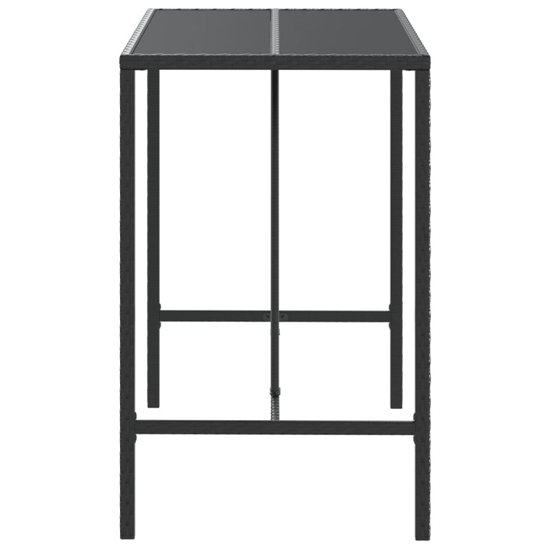 vidaXL Bar Table with Glass Top Black 110x70x110 cm Poly Rattan
