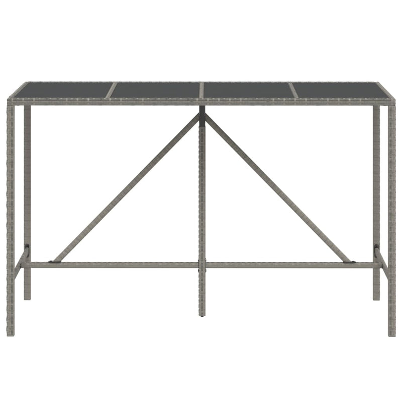 vidaXL Bar Table with Glass Top Grey 180x70x110 cm Poly Rattan