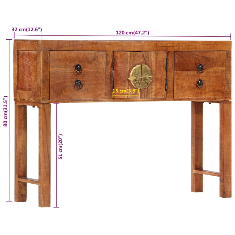 vidaXL Console Table 120x32x80 cm Solid Rough Wood Acacia