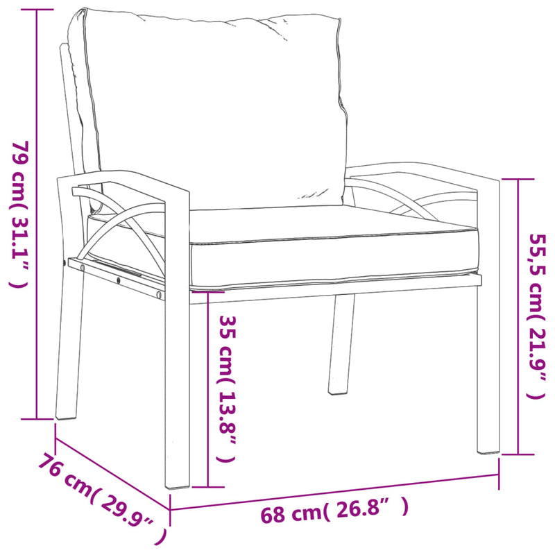 vidaXL Garden Chairs with Grey Cushions 2 pcs 68x76x79 cm Steel