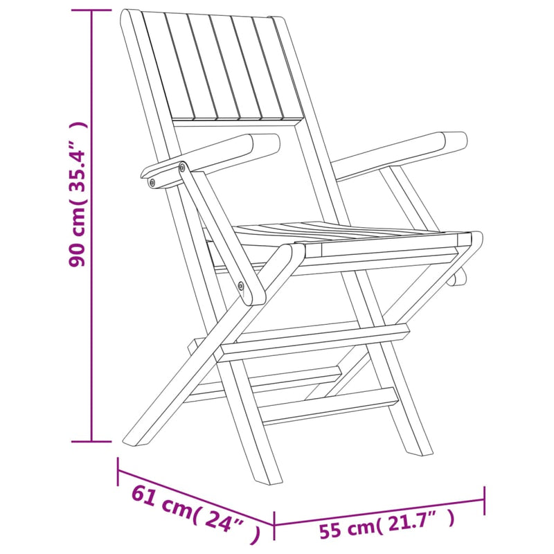 vidaXL Folding Garden Chairs 2 pcs 55x61x90 cm Solid Wood Teak