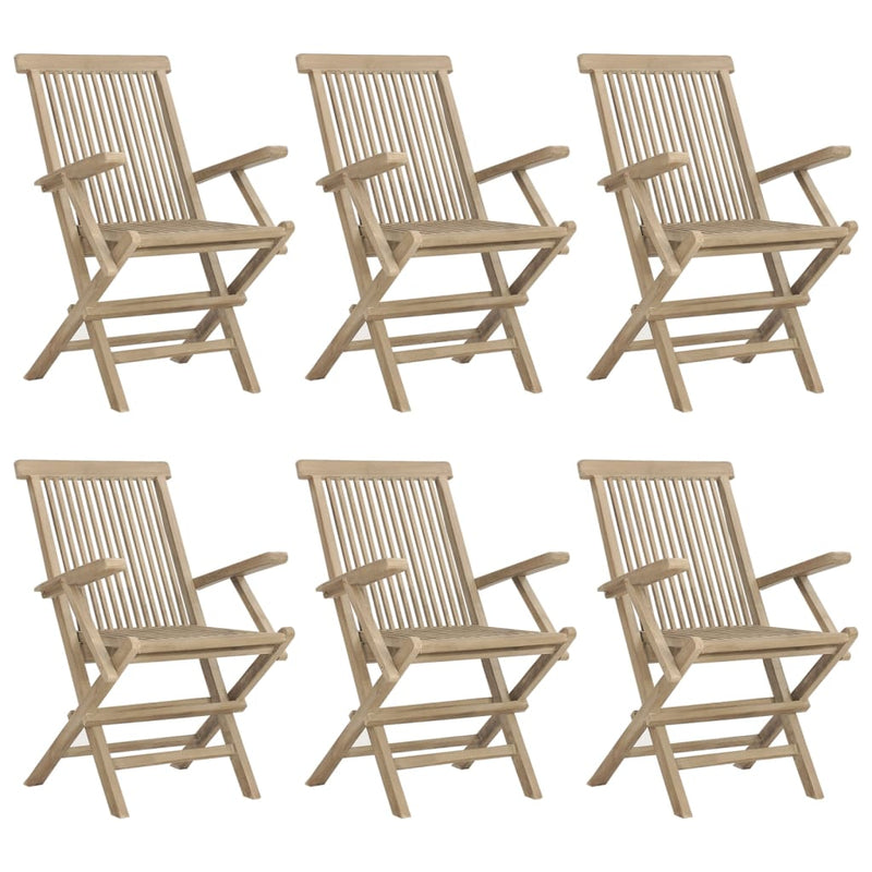vidaXL 7 Piece Garden Dining Set Grey Solid Wood Teak