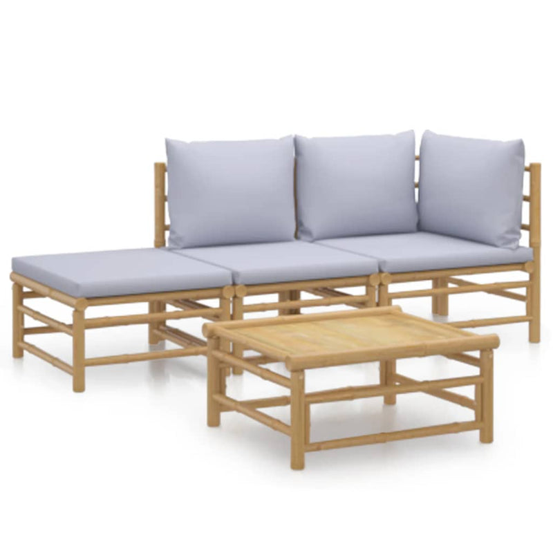 vidaXL 4 Piece Garden Lounge Set with Light Grey Cushions Bamboo