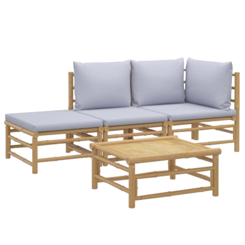 vidaXL 4 Piece Garden Lounge Set with Light Grey Cushions Bamboo