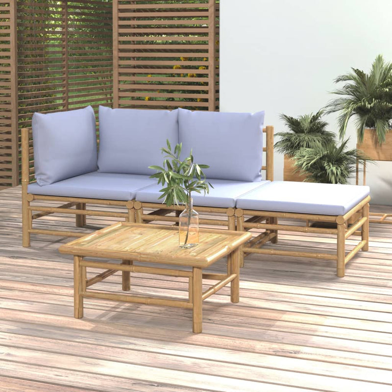 vidaXL 4 Piece Garden Lounge Set with Light Grey Cushions Bamboo