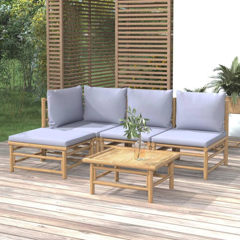 vidaXL 5 Piece Garden Lounge Set with Light Grey Cushions Bamboo