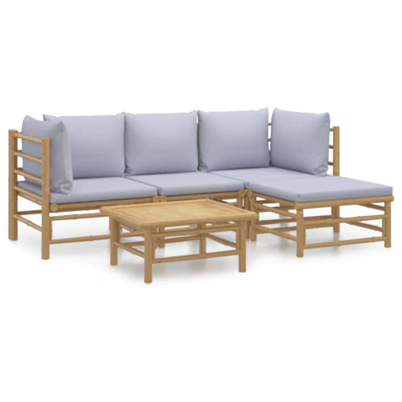 vidaXL 5 Piece Garden Lounge Set with Light Grey Cushions Bamboo
