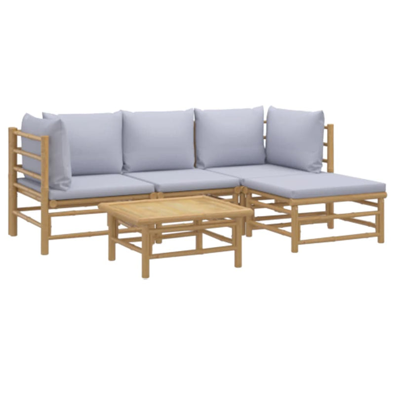 vidaXL 5 Piece Garden Lounge Set with Light Grey Cushions Bamboo