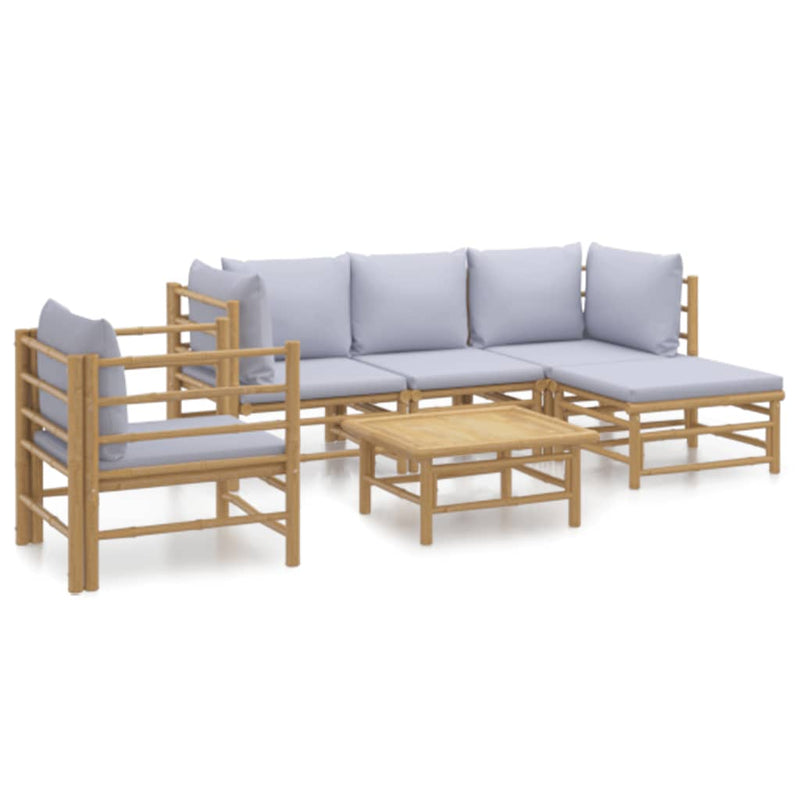 vidaXL 6 Piece Garden Lounge Set with Light Grey Cushions Bamboo