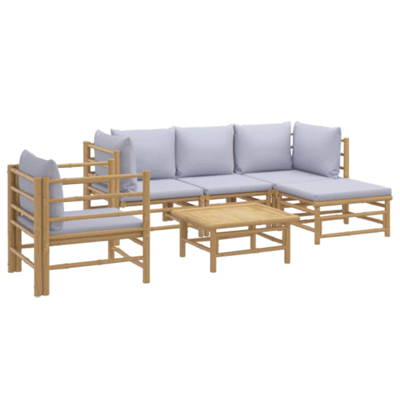 vidaXL 6 Piece Garden Lounge Set with Light Grey Cushions Bamboo