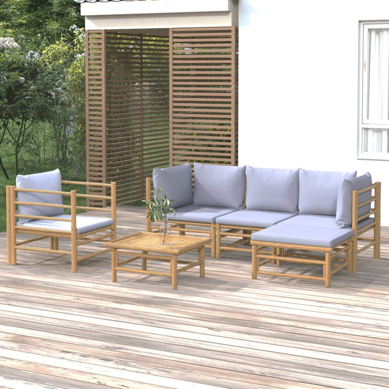 vidaXL 6 Piece Garden Lounge Set with Light Grey Cushions Bamboo