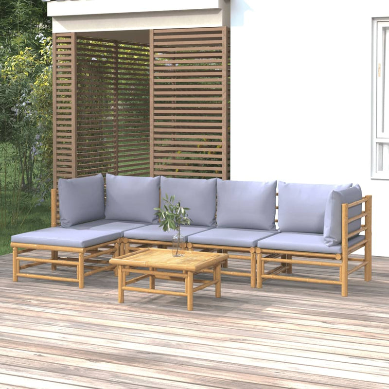 vidaXL 6 Piece Garden Lounge Set with Light Grey Cushions Bamboo