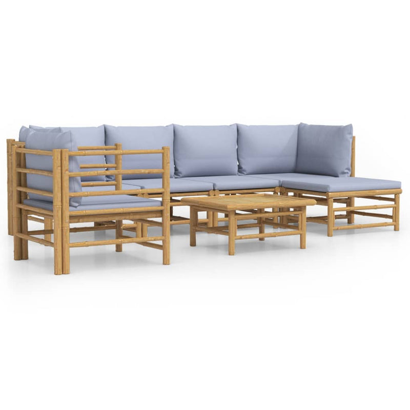 vidaXL 7 Piece Garden Lounge Set with Light Grey Cushions Bamboo
