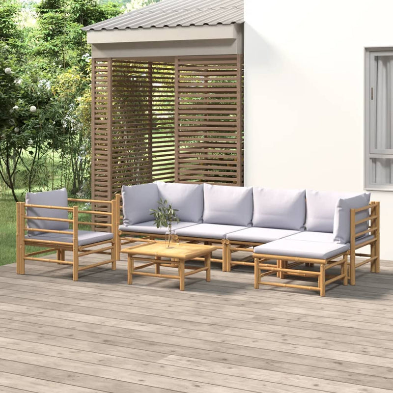 vidaXL 7 Piece Garden Lounge Set with Light Grey Cushions Bamboo