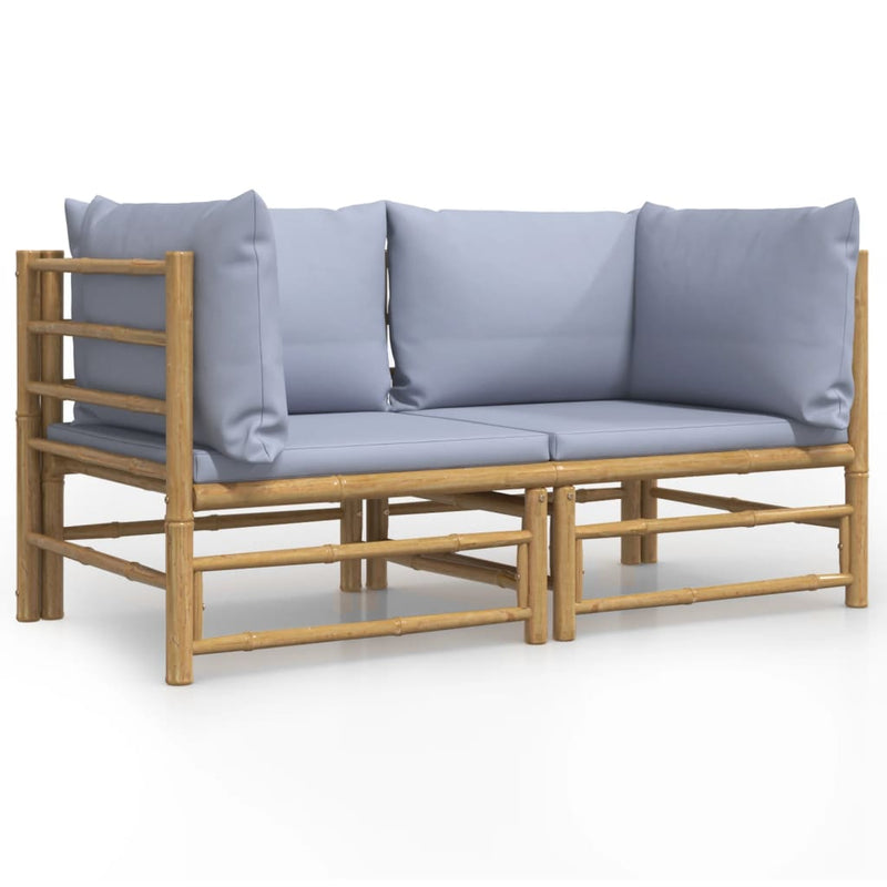 vidaXL Garden Corner Sofas with Light Grey Cushions 2 pcs Bamboo