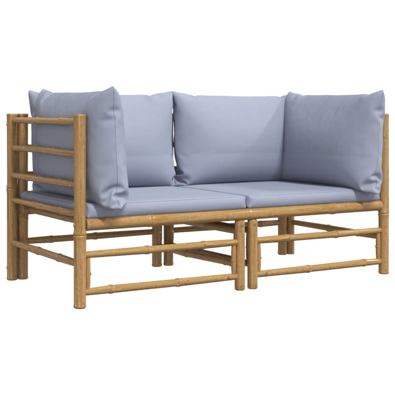 vidaXL Garden Corner Sofas with Light Grey Cushions 2 pcs Bamboo