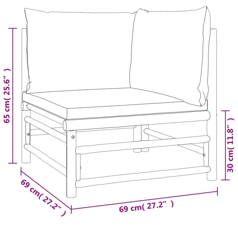 vidaXL Garden Corner Sofas with Light Grey Cushions 2 pcs Bamboo