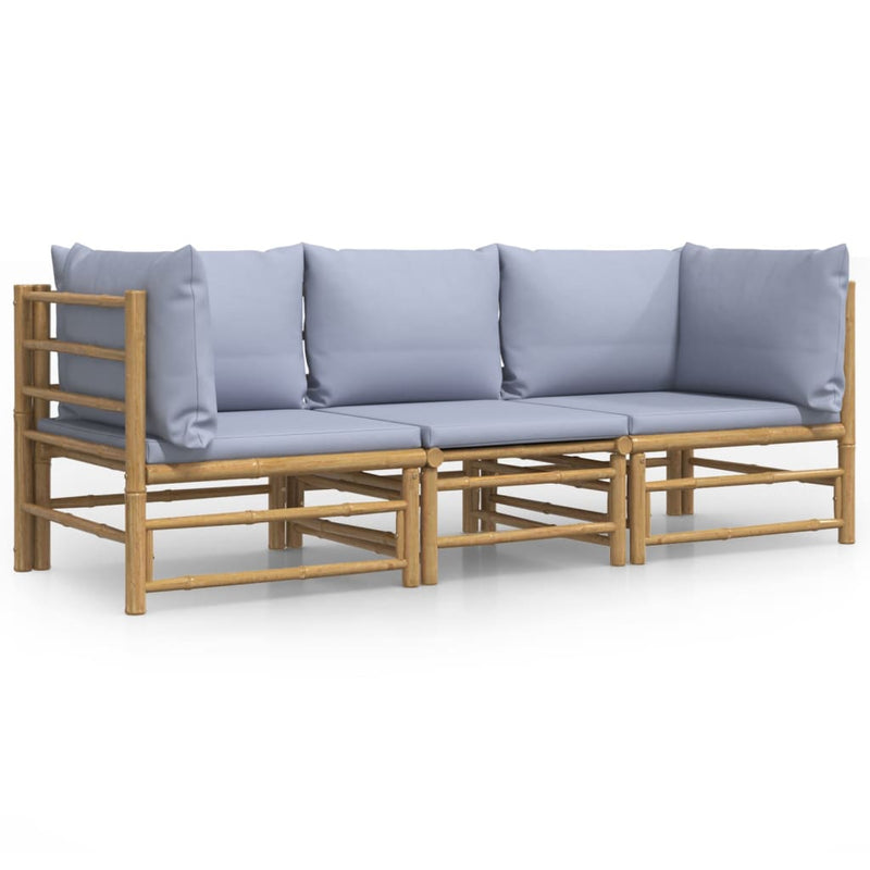 vidaXL 3 Piece Garden Lounge Set with Light Grey Cushions Bamboo