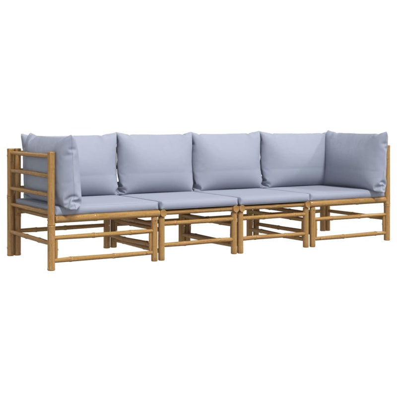 vidaXL 4 Piece Garden Lounge Set with Light Grey Cushions Bamboo