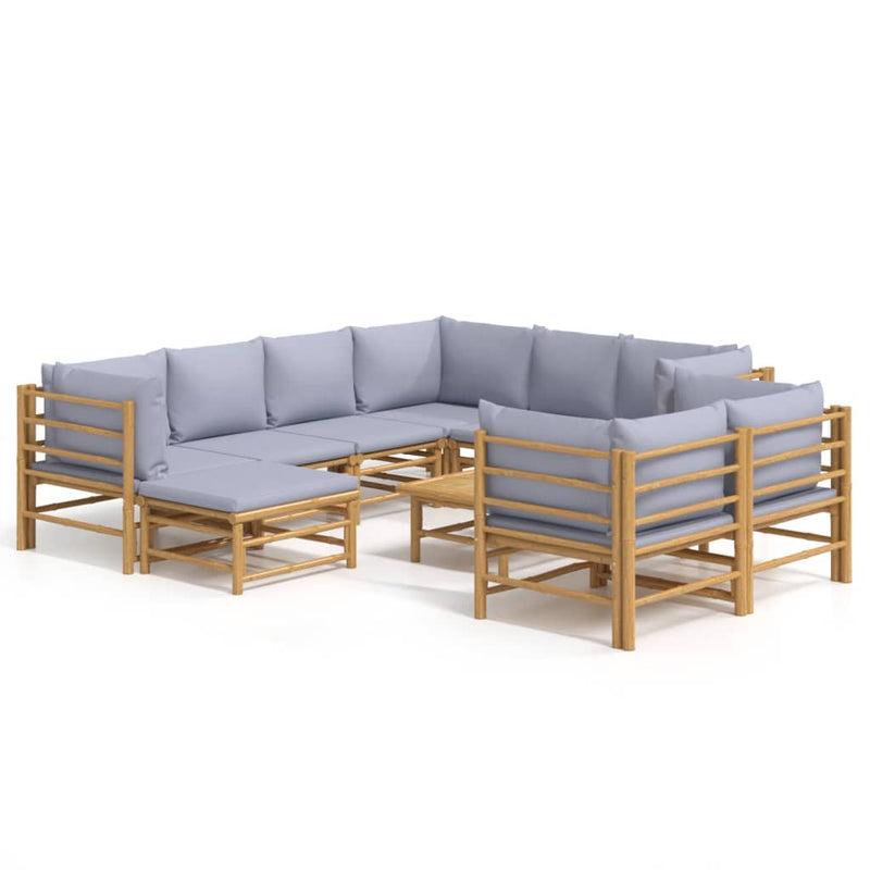 vidaXL 10 Piece Garden Lounge Set with Light Grey Cushions Bamboo