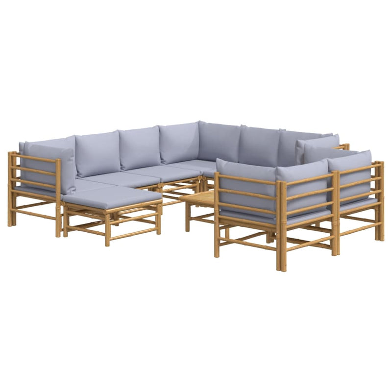 vidaXL 10 Piece Garden Lounge Set with Light Grey Cushions Bamboo