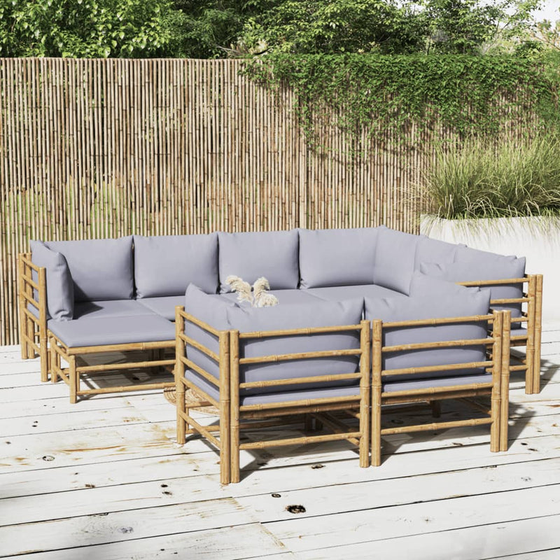 vidaXL 10 Piece Garden Lounge Set with Light Grey Cushions Bamboo
