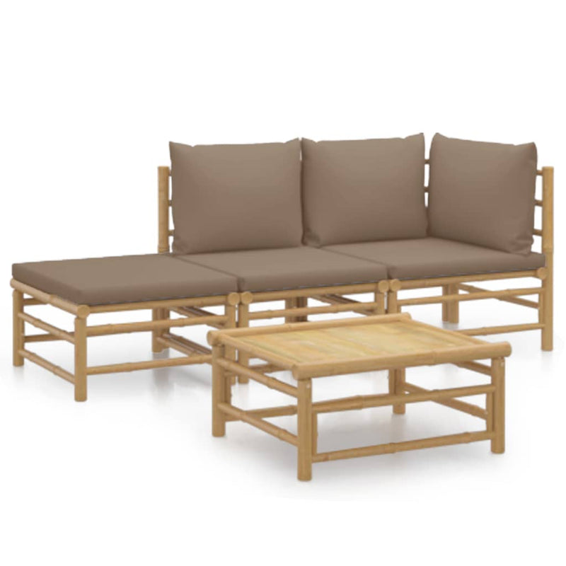 vidaXL 4 Piece Garden Lounge Set with Taupe Cushions  Bamboo