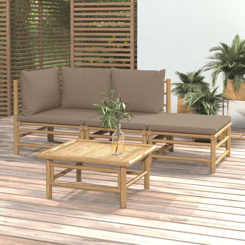 vidaXL 4 Piece Garden Lounge Set with Taupe Cushions  Bamboo