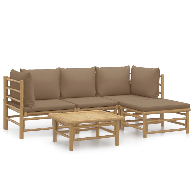 vidaXL 5 Piece Garden Lounge Set with Taupe Cushions  Bamboo