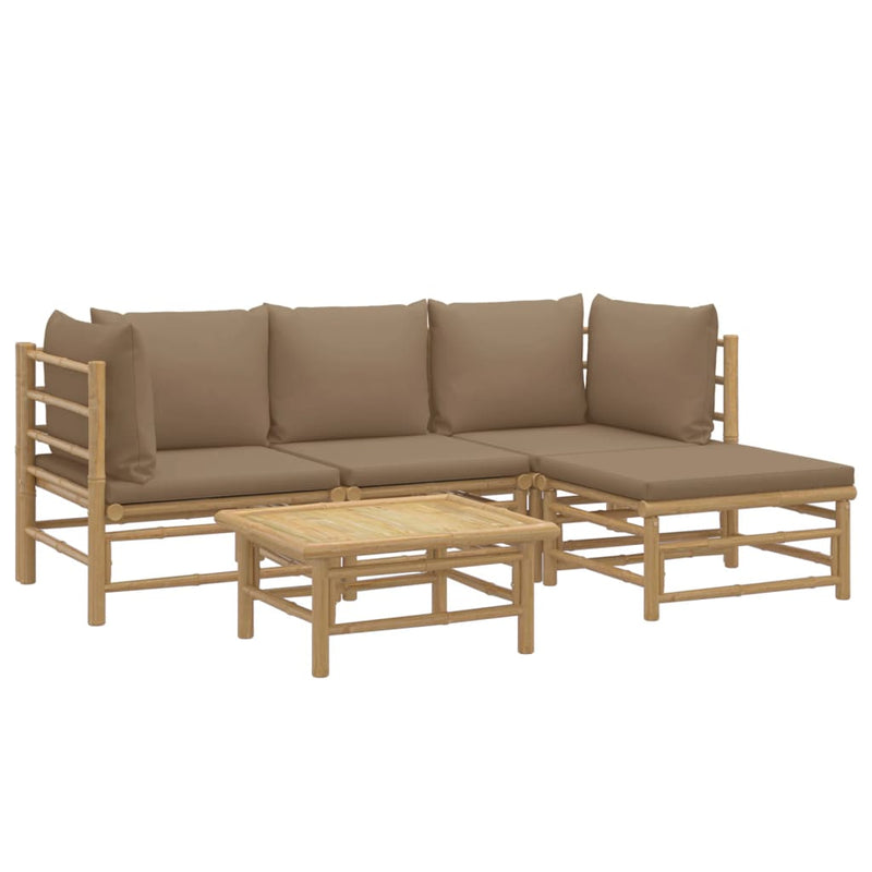 vidaXL 5 Piece Garden Lounge Set with Taupe Cushions  Bamboo