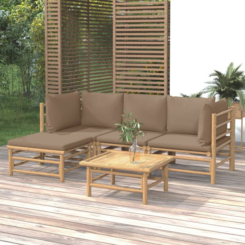 vidaXL 5 Piece Garden Lounge Set with Taupe Cushions  Bamboo
