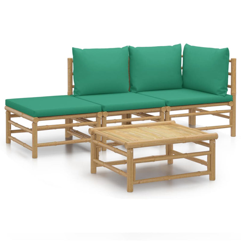 vidaXL 4 Piece Garden Lounge Set with Green Cushions  Bamboo
