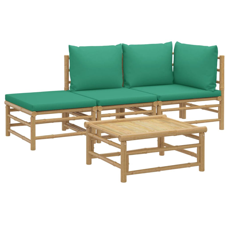 vidaXL 4 Piece Garden Lounge Set with Green Cushions  Bamboo